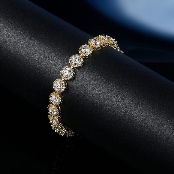 Tennis Bracelet Women Gold Plated 7.5 Inch Cubic Zirconia Jewelry Gift - Picture 6 of 7
